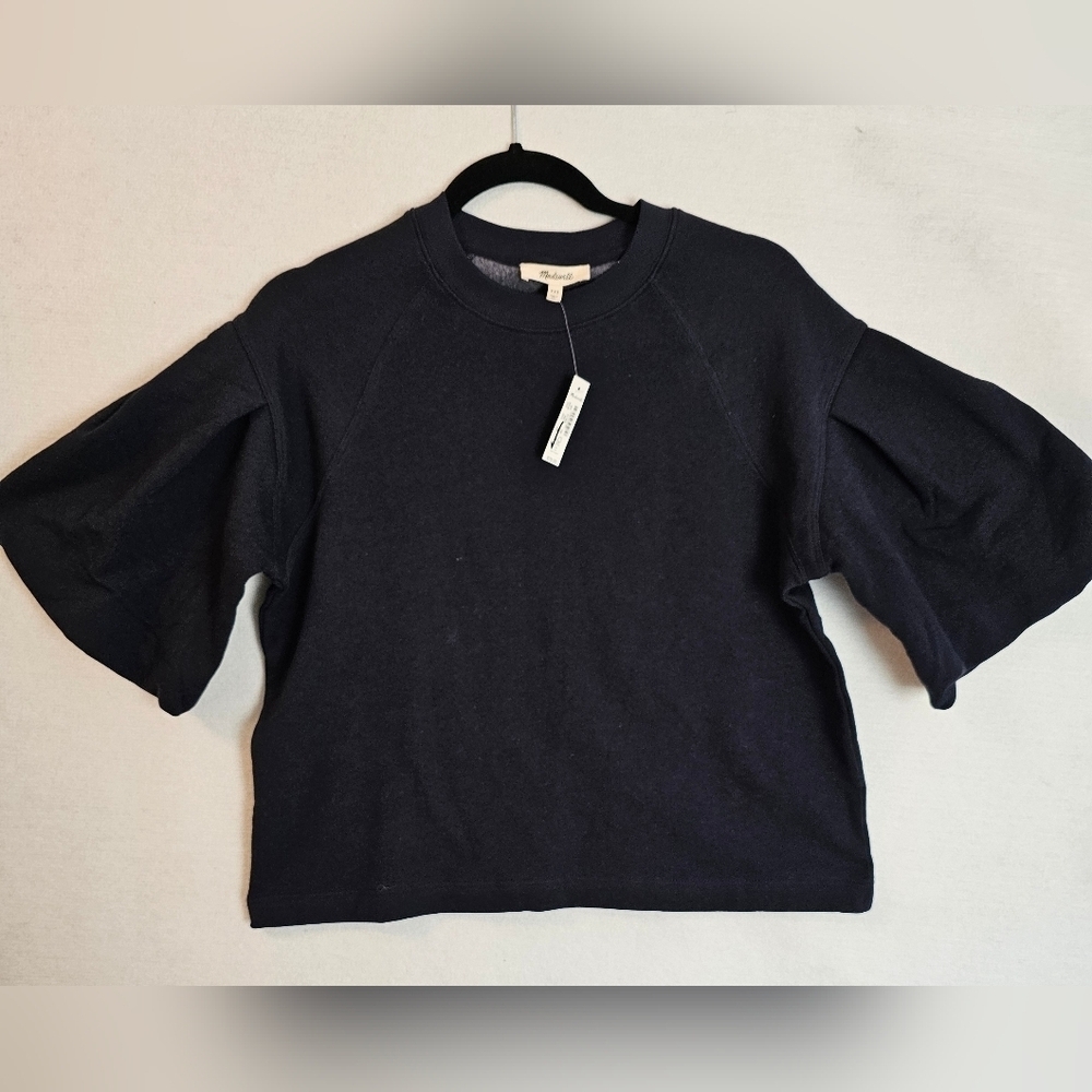 Madewell Women's Puff Sleeve Sweatshirt Tee Navy Womens Size XXS NWT